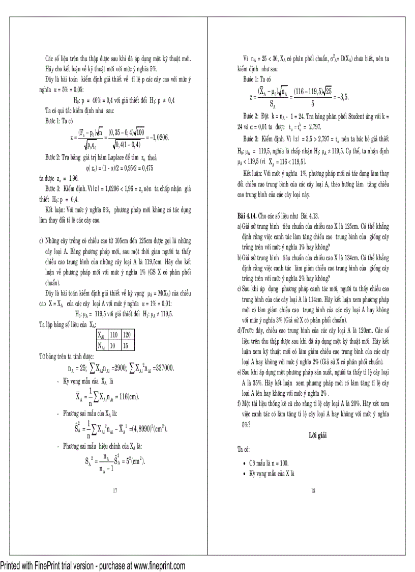 image for page Bài tập và Bài giải xác suất thống kê