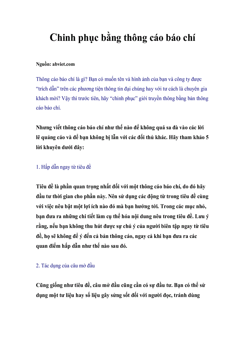 image for page Chinh phục bằng thông cáo báo chí