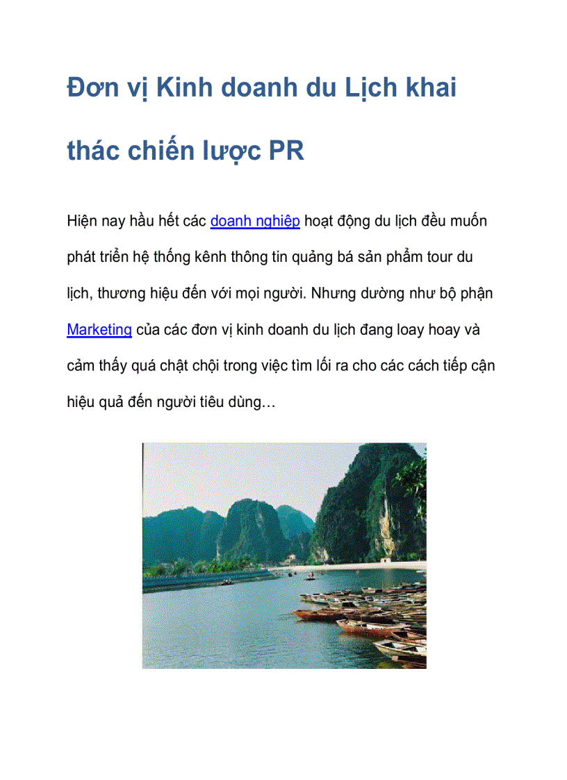 image for page Đơn vị Kinh doanh du Lịch khai thác chiến lược PR