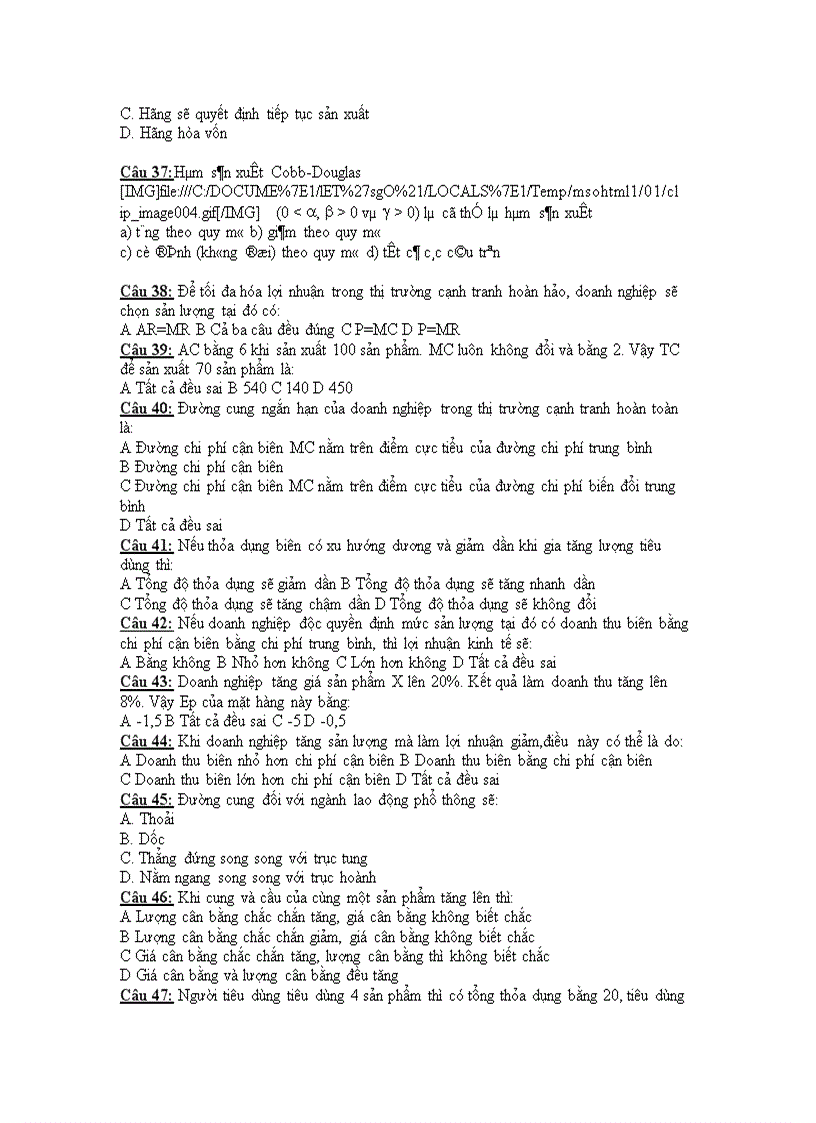 image for page Câu hỏi và đáp án trắc nghiệm Kinh tế Vi mô