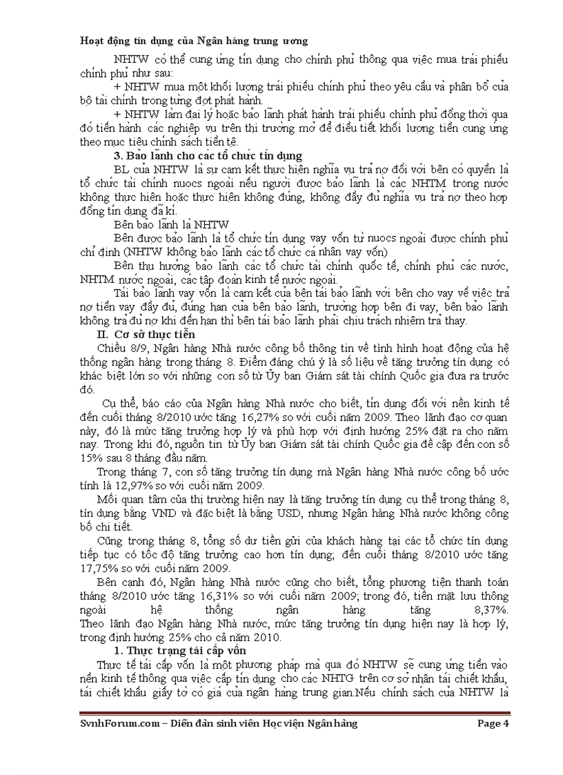 image for page Hoạt động tín dụng của NHTW