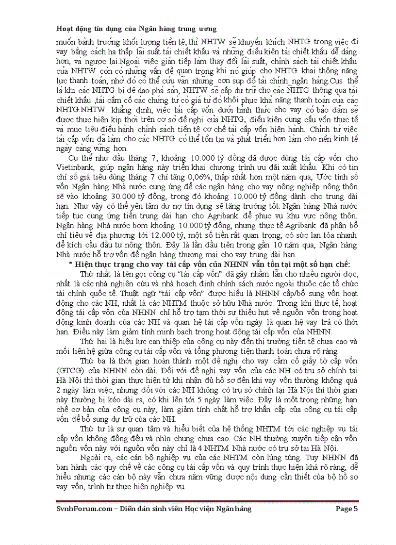 image for page Hoạt động tín dụng của NHTW