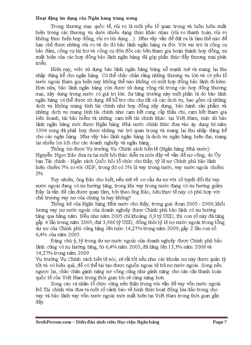 image for page Hoạt động tín dụng của NHTW