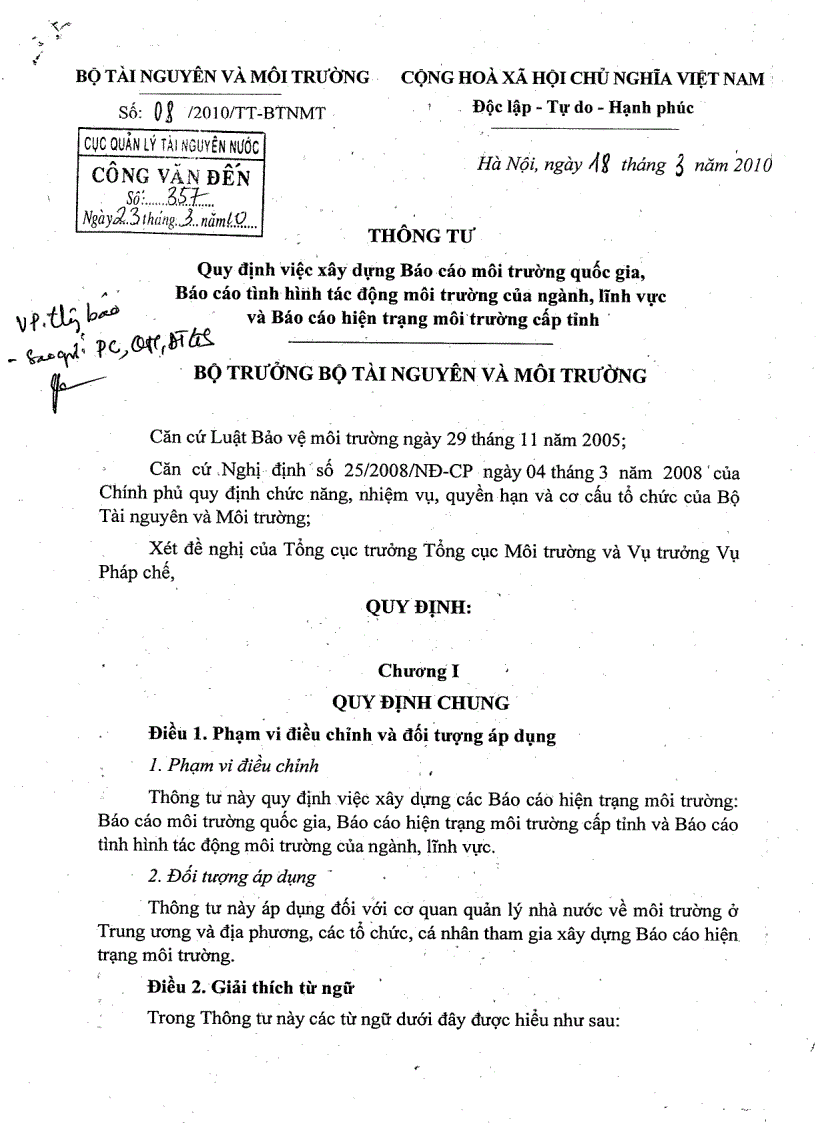image for page Thông tư 08 2010 BTNMT Hướng dẫn lập SOE