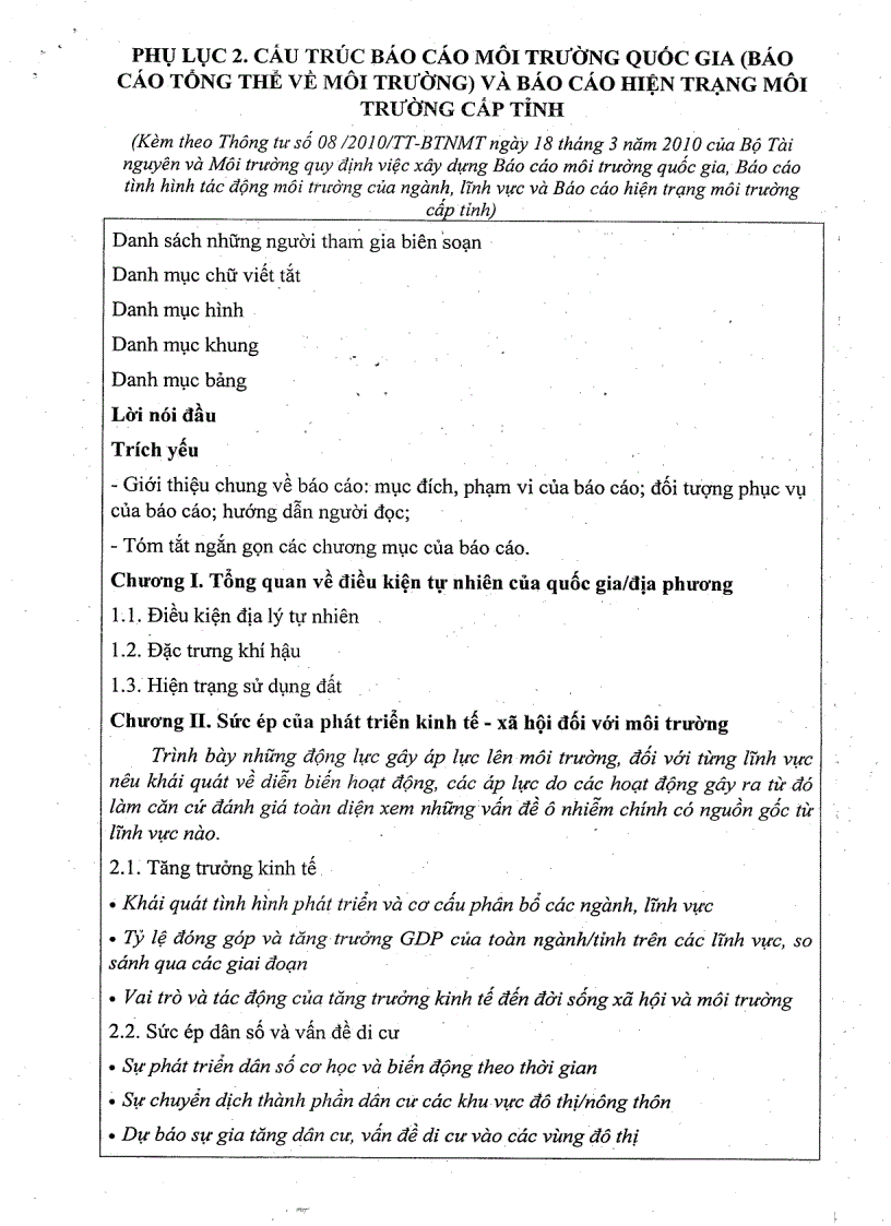 image for page Thông tư 08 2010 BTNMT Hướng dẫn lập SOE