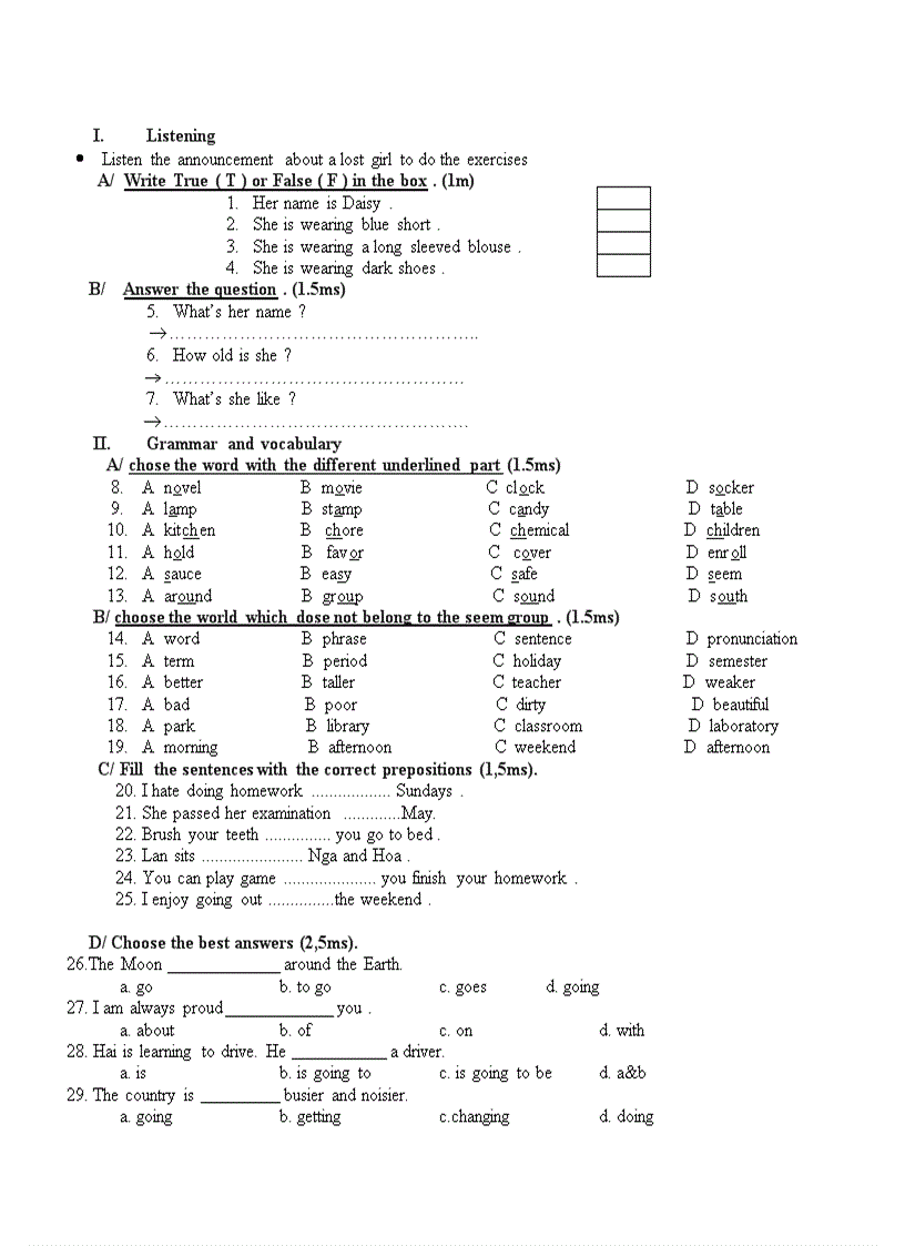 image for page Đề thi thử HSG Tiếng Anh 8 Đề 20