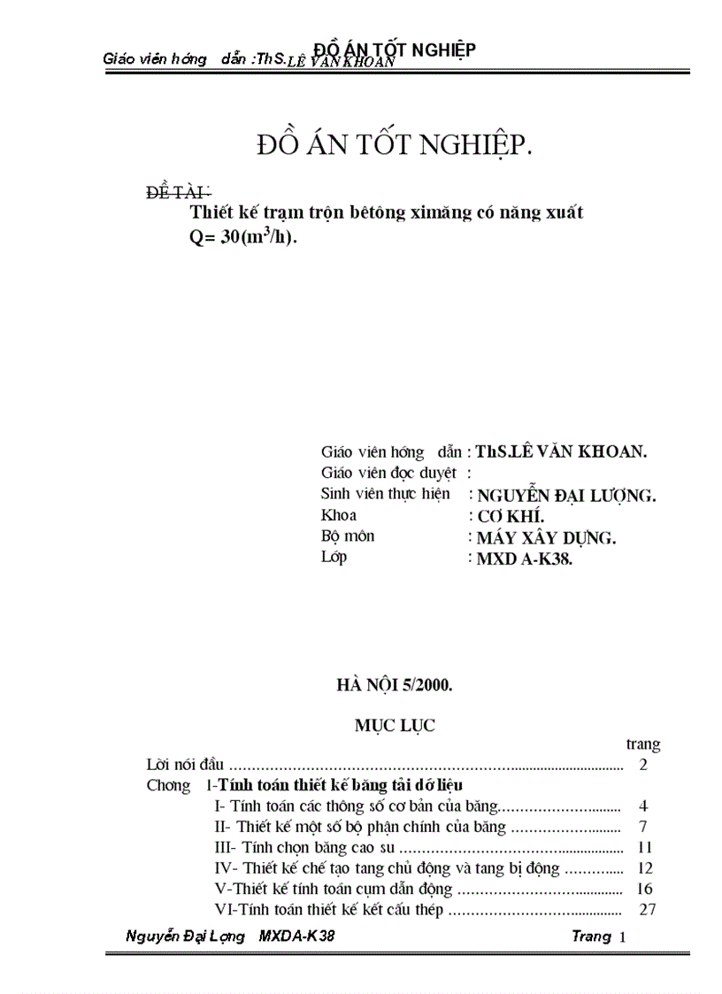image for page Thiết kế trạm trộn bêtông ximăng có năng xuất Q 30 m3 h