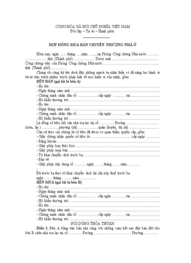 image for page Hợp đồng mua bán chuyển nhượng nhà ở