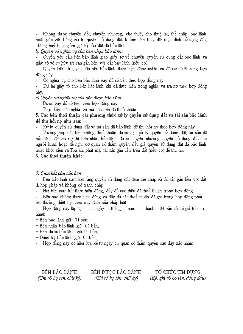 image for page Mẫu Hợp đồng bảo lãnh bằng giá trị quyền sử dụng đất Ban hành kèm theo Thông tư số 1883 2001 TT TĐC ngày 12 11 2001