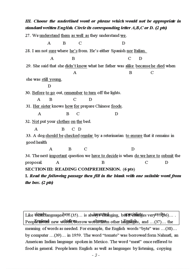 image for page Đề thi học sinh giỏi tiếng anh lớp 9 cấp huyện 2010 2011