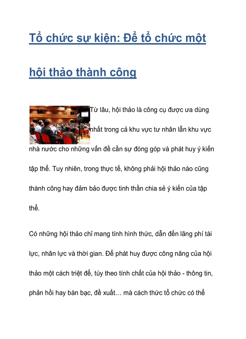 image for page Tổ chức sự kiện Để tổ chức một hội thảo thành công