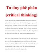 Tư duy phê phán critical thinking