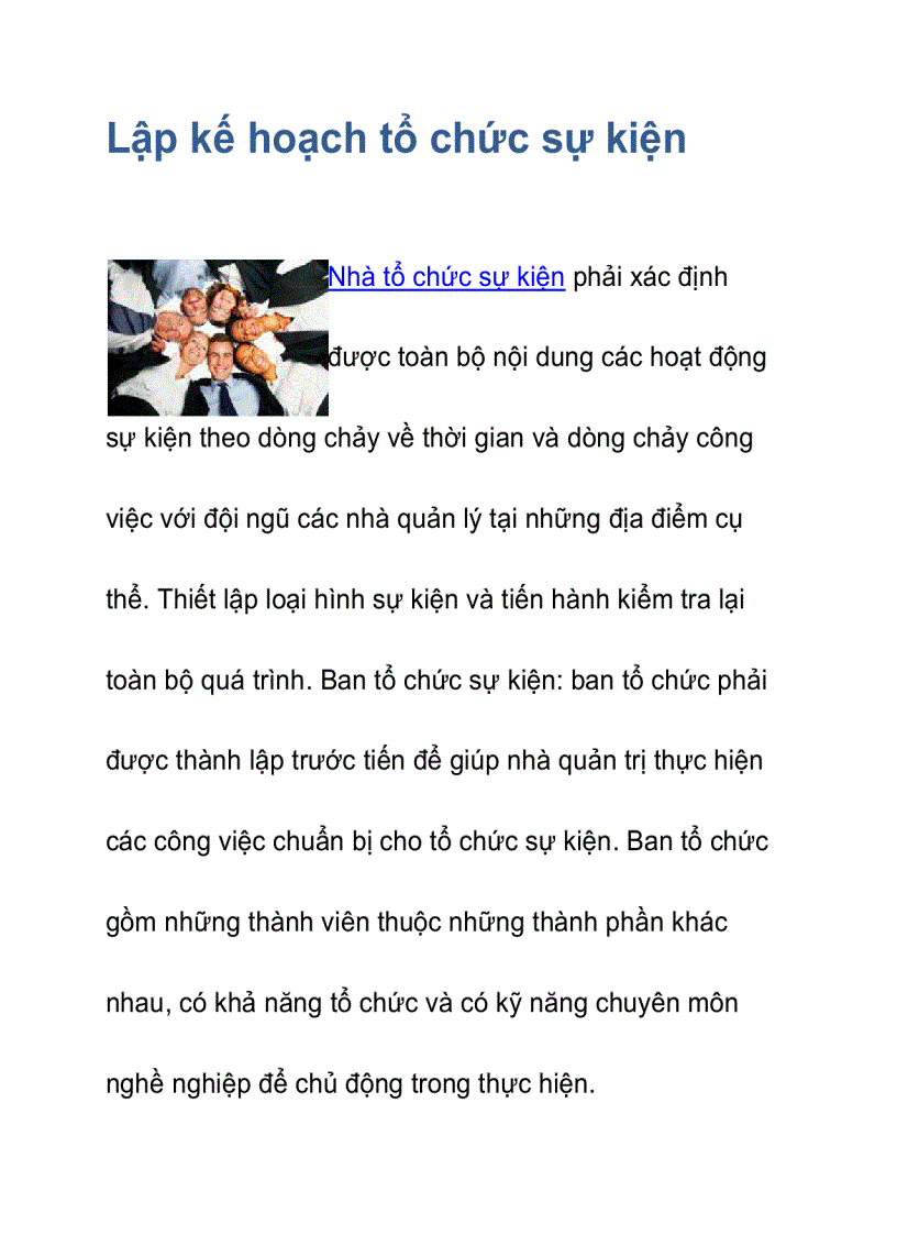 image for page Lập kế hoạch tổ chức sự kiện