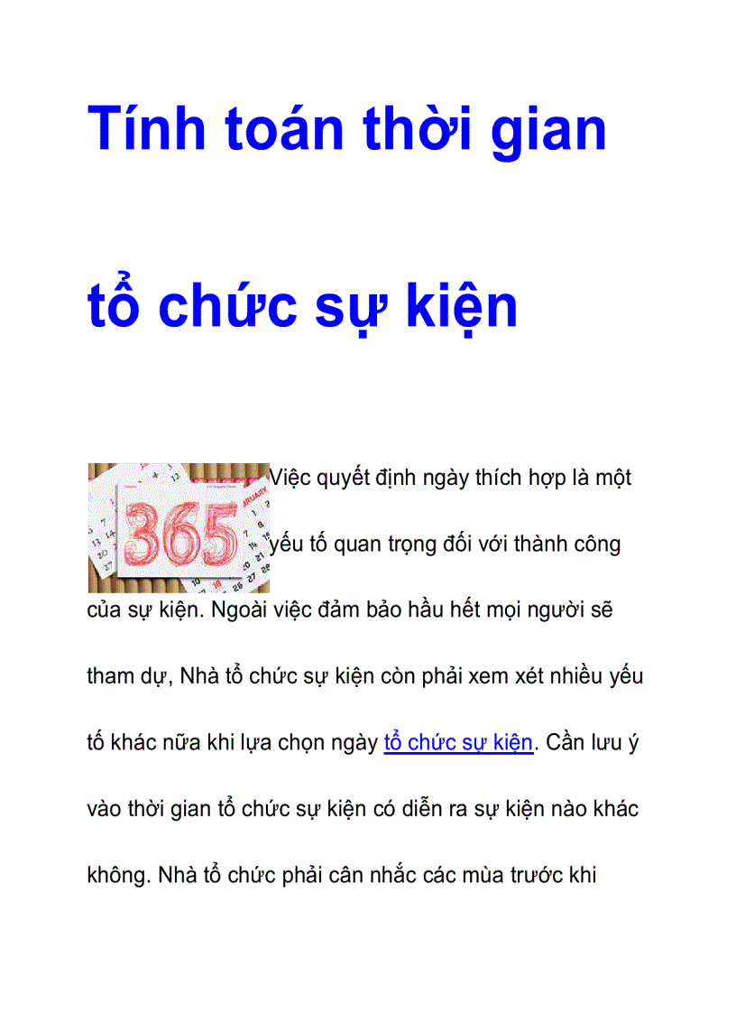 Tính toán thời gian tổ chức sự kiện