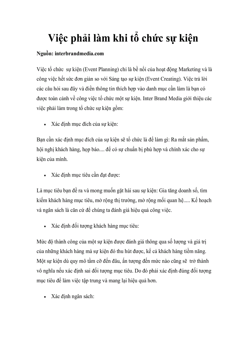 image for page Việc phải làm khi tổ chức sự kiện