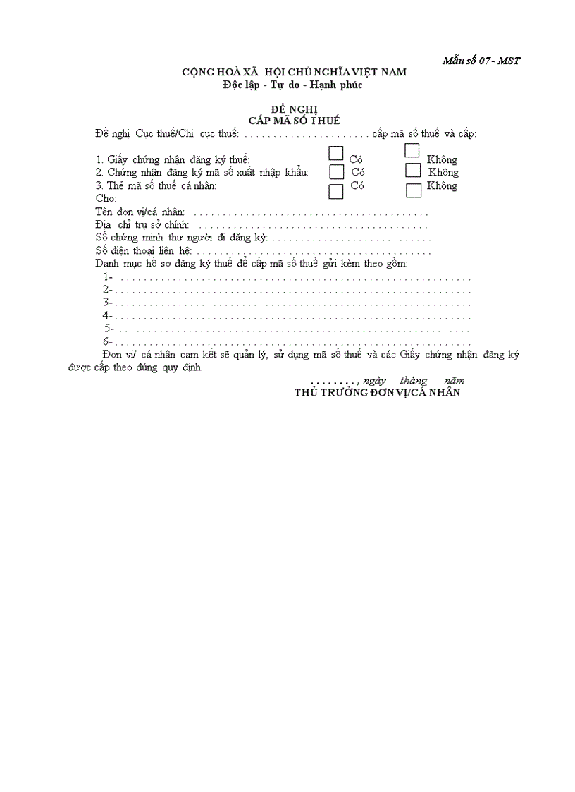 image for page Tờ khai đăng ký thuế Dùng cho cửa hàng cửa hiệu trực thuộc của cá nhân sản xuất kinh doanh
