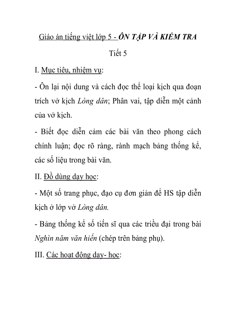 image for page Giáo án tiếng việt lớp 5 ÔN TẬP VÀ KIỂM TRA Tiết 5