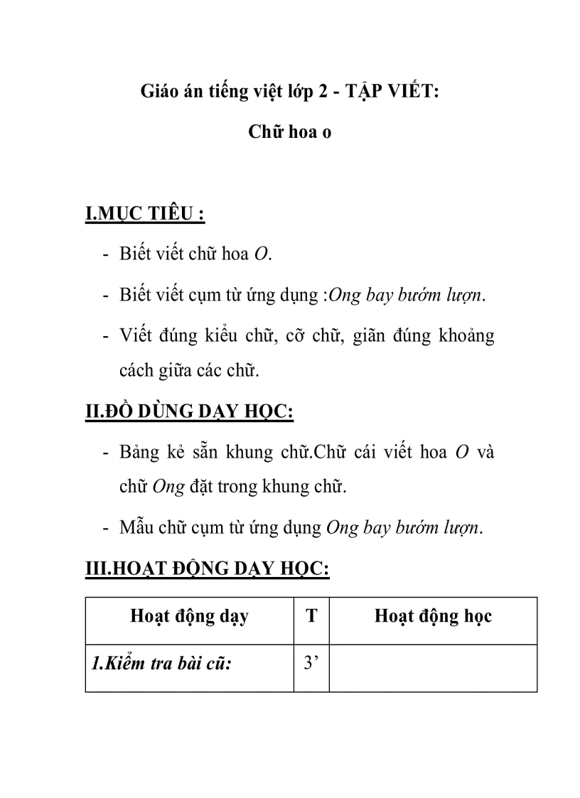 image for page Giáo án tiếng việt lớp 2 TẬP VIẾT Chữ hoa o