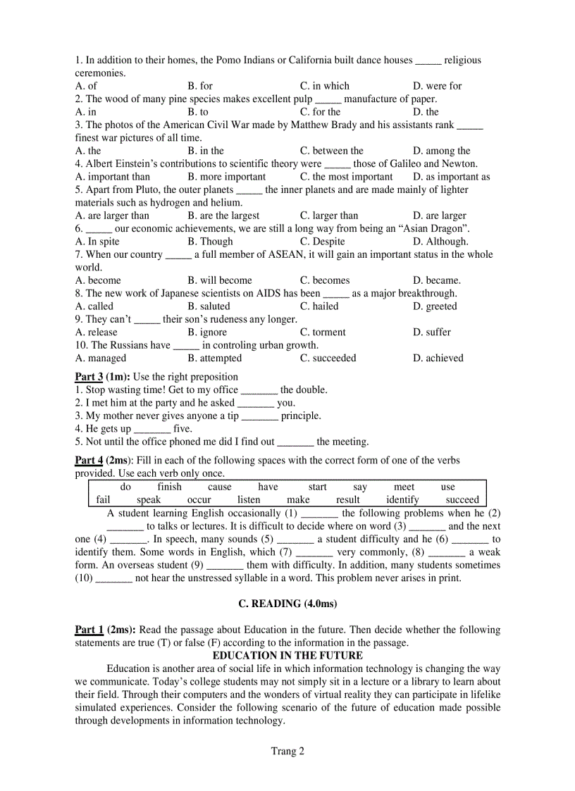 image for page Đề thi HSG Tiếng Anh 12 tỉnh Sóc Trăng năm học 2008 2009