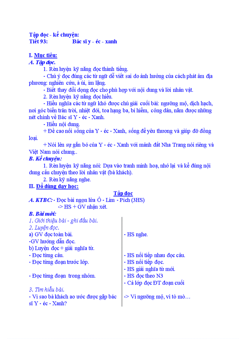 image for page Tập đọc kể chuyện Bác sĩ y éc xanh