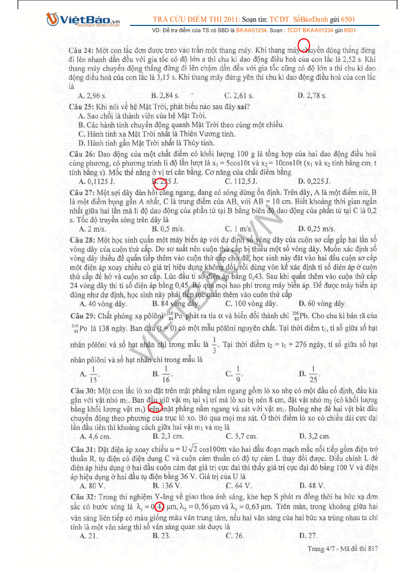 image for page Đề thi tuyển sinh Đại học môn Vật lý năm 2011
