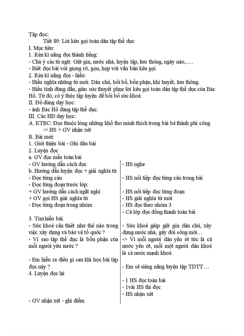 image for page Tập đọc Lời kêu gọi toàn dân tập thể dục