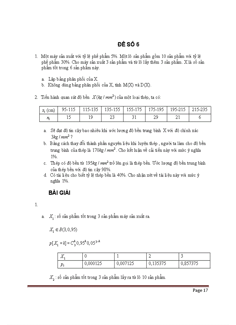 Đề thi xstk đề 5 6