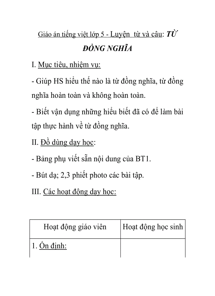 Giao An Tiếng Việt Lớp 5 Luyện Từ Va Cau Từ đồng Nghĩa