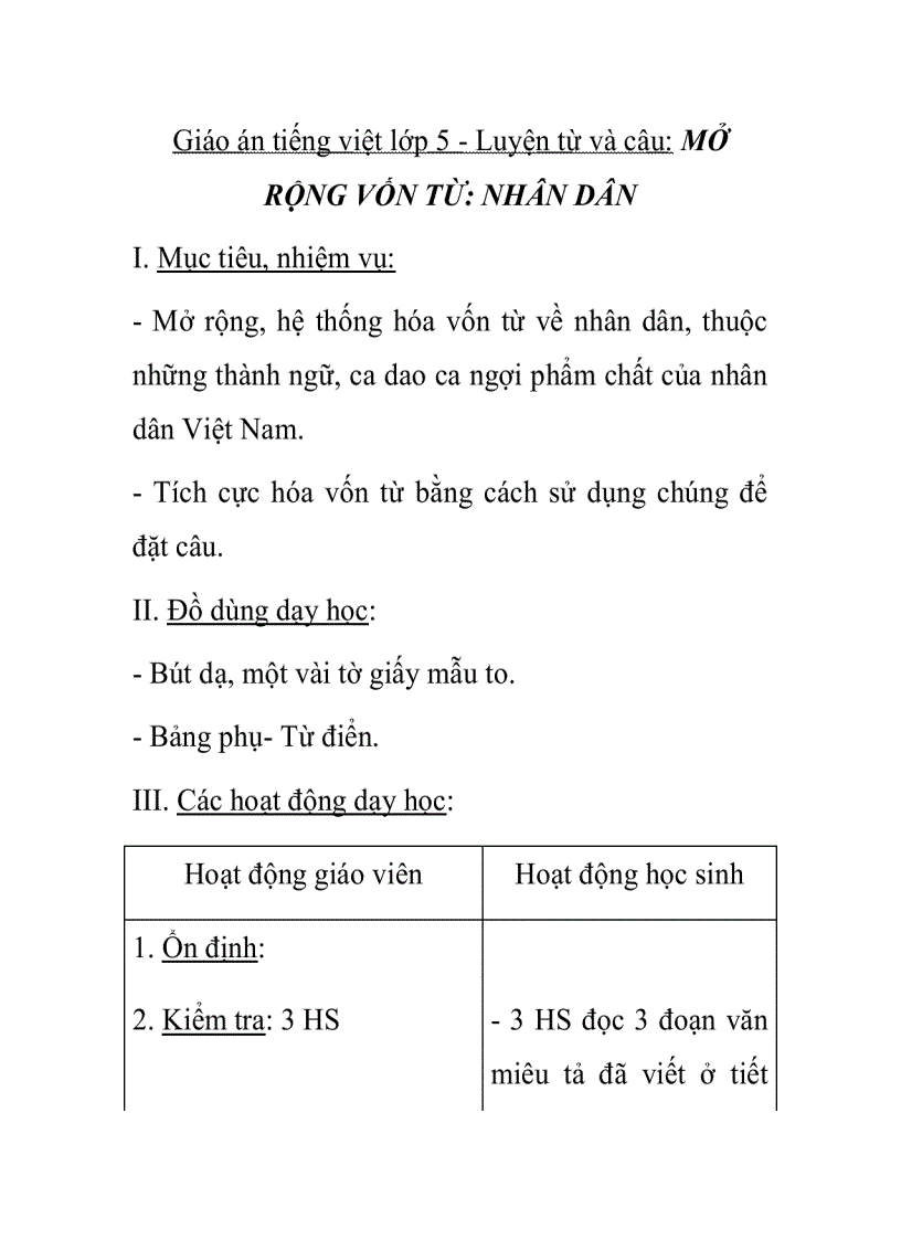 Giao An Tiếng Việt Lớp 5 Luyện Từ Va Cau Mở Rộng Vốn Từ Nhan Dan