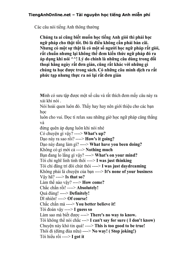 image for page Một số câu nói tiếng Anh thông dụng