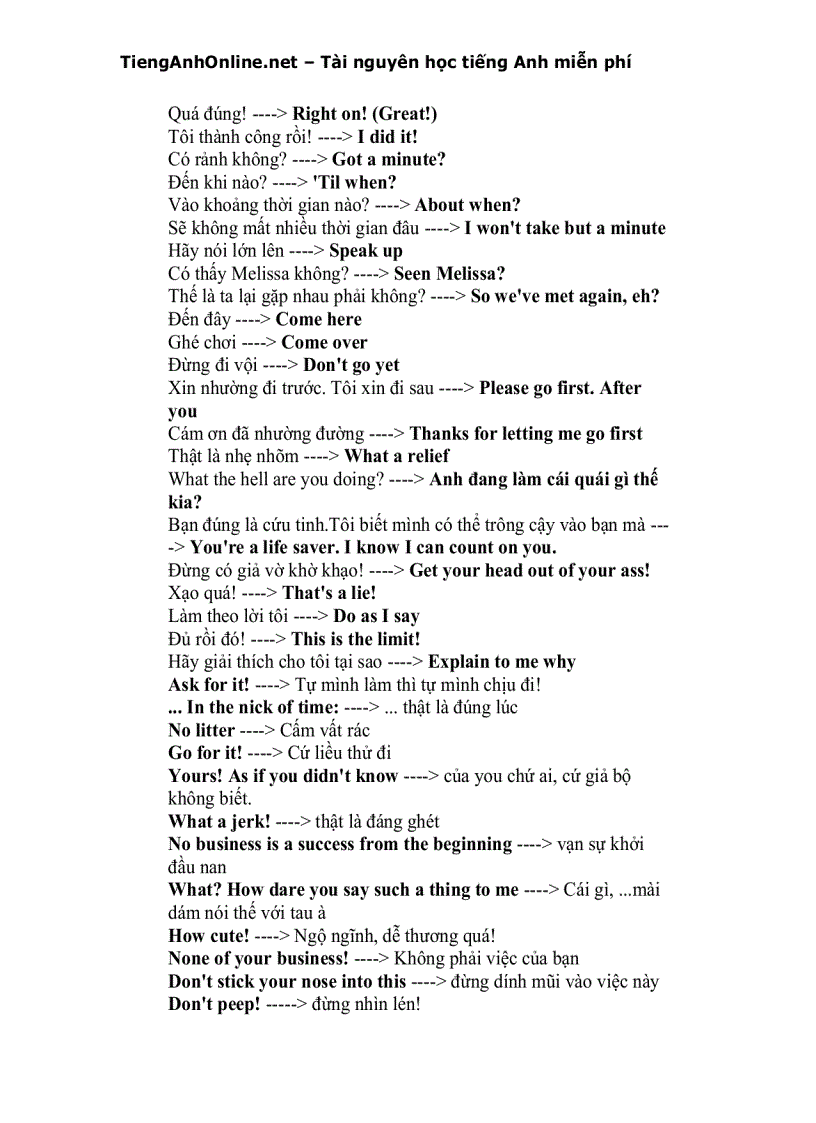 image for page Một số câu nói tiếng Anh thông dụng