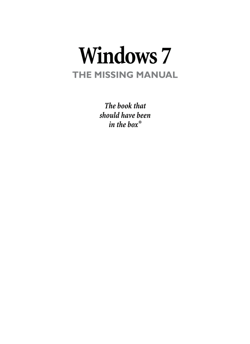 Windows 7 The Missing Manual Cuốn tài liệu bị bỏ quên
