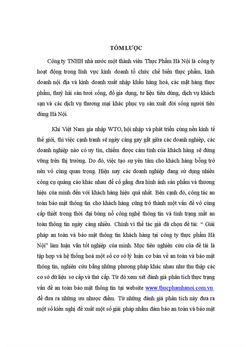 image for page Giải pháp an toàn và bảo mật thông tin khách hàng tại công ty thực phẩm Hà Nội