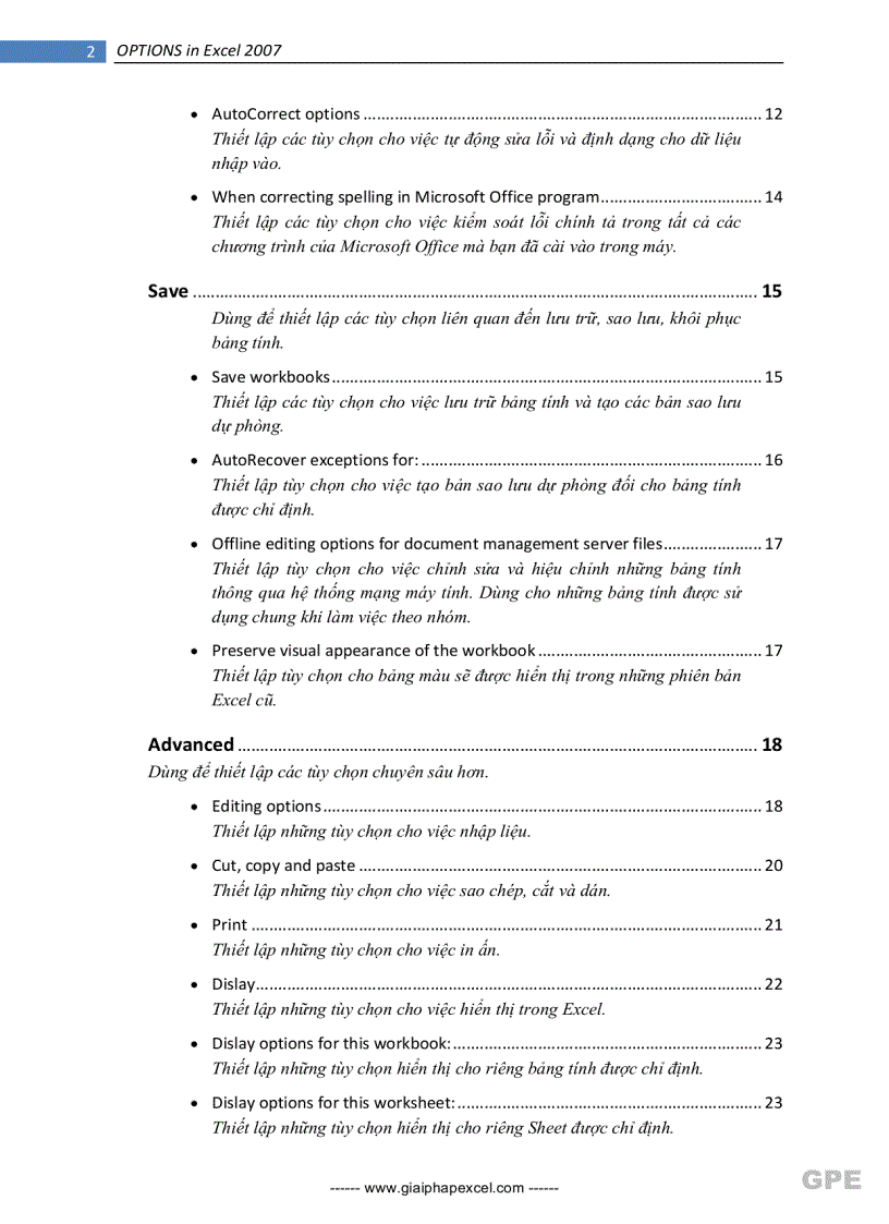 image for page Hướng dẫn sử dụng Options của Excel 2007
