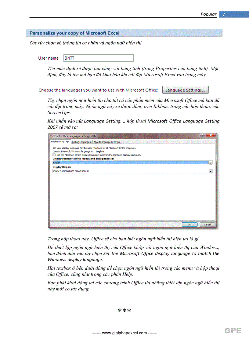 image for page Hướng dẫn sử dụng Options của Excel 2007