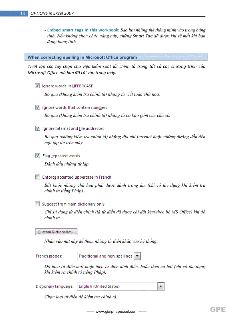 image for page Hướng dẫn sử dụng Options của Excel 2007