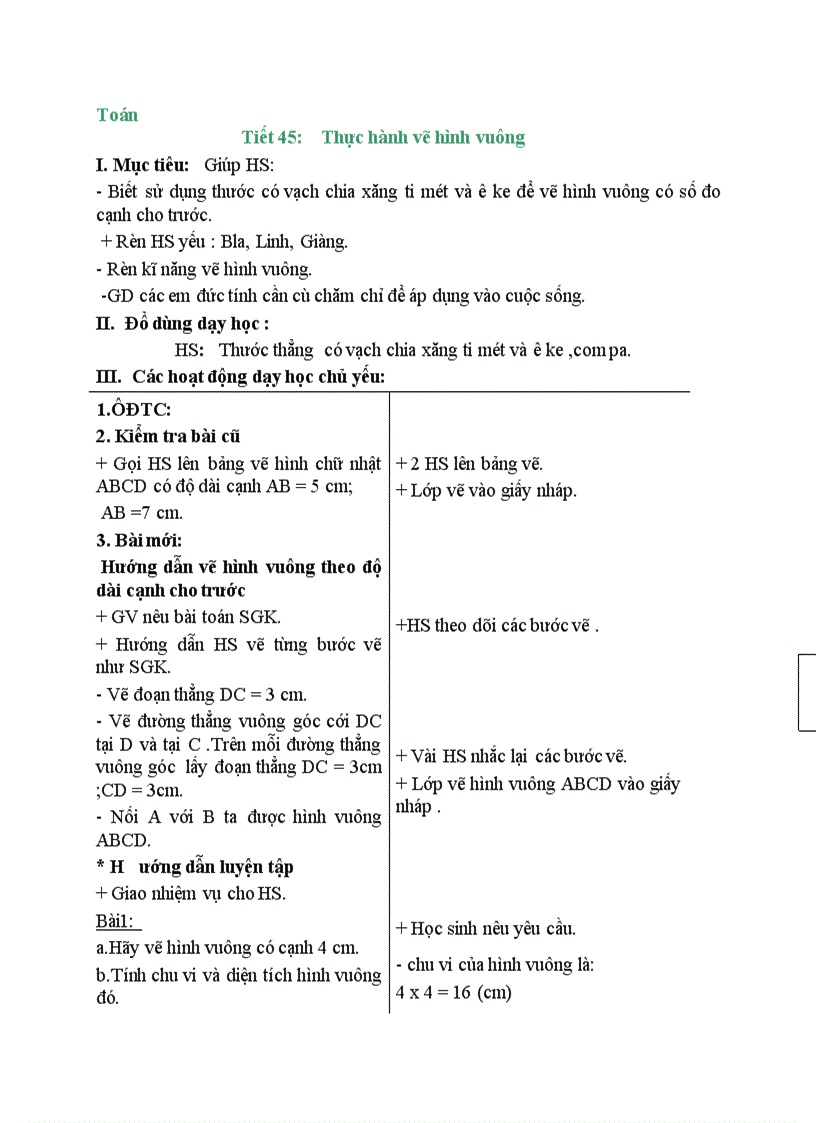 image for page Toán Thực hành vẽ hình vuông