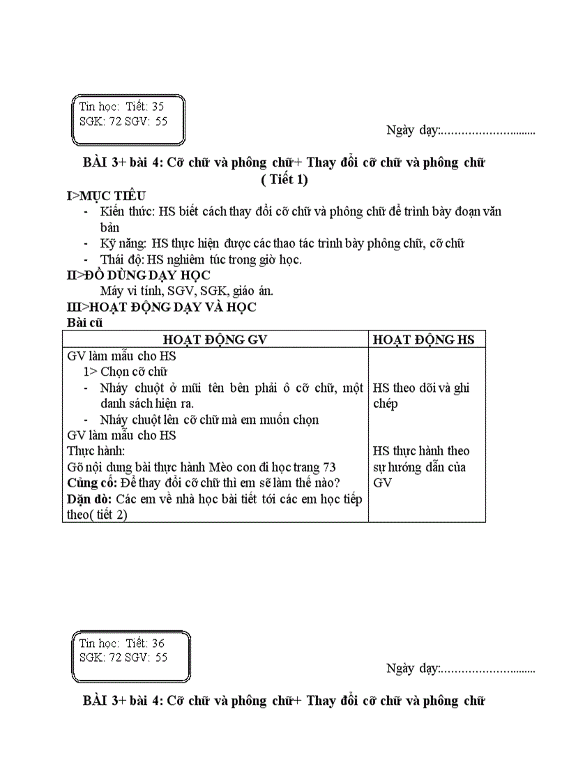 image for page Tin học Cỡ chữ và phông chữ