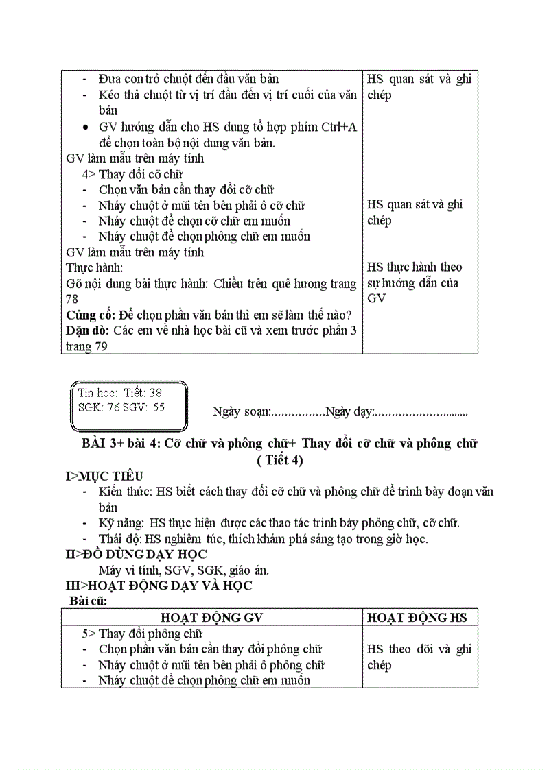 image for page Tin học Cỡ chữ và phông chữ