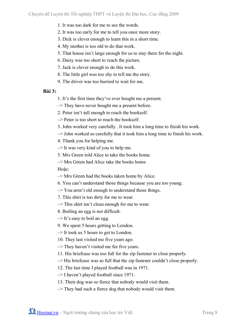 image for page Chuyên đề ôn thi TNTHPT và ĐH Một số mẫu câu thường gặp