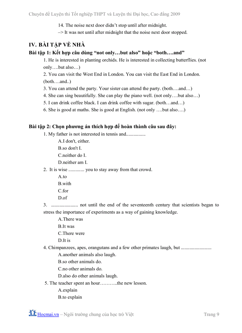 image for page Chuyên đề ôn thi TNTHPT và ĐH Một số mẫu câu thường gặp