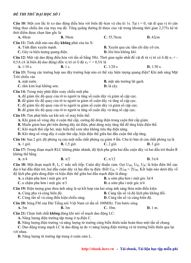image for page Đề thi thử đại học môn vật lý đề số 1