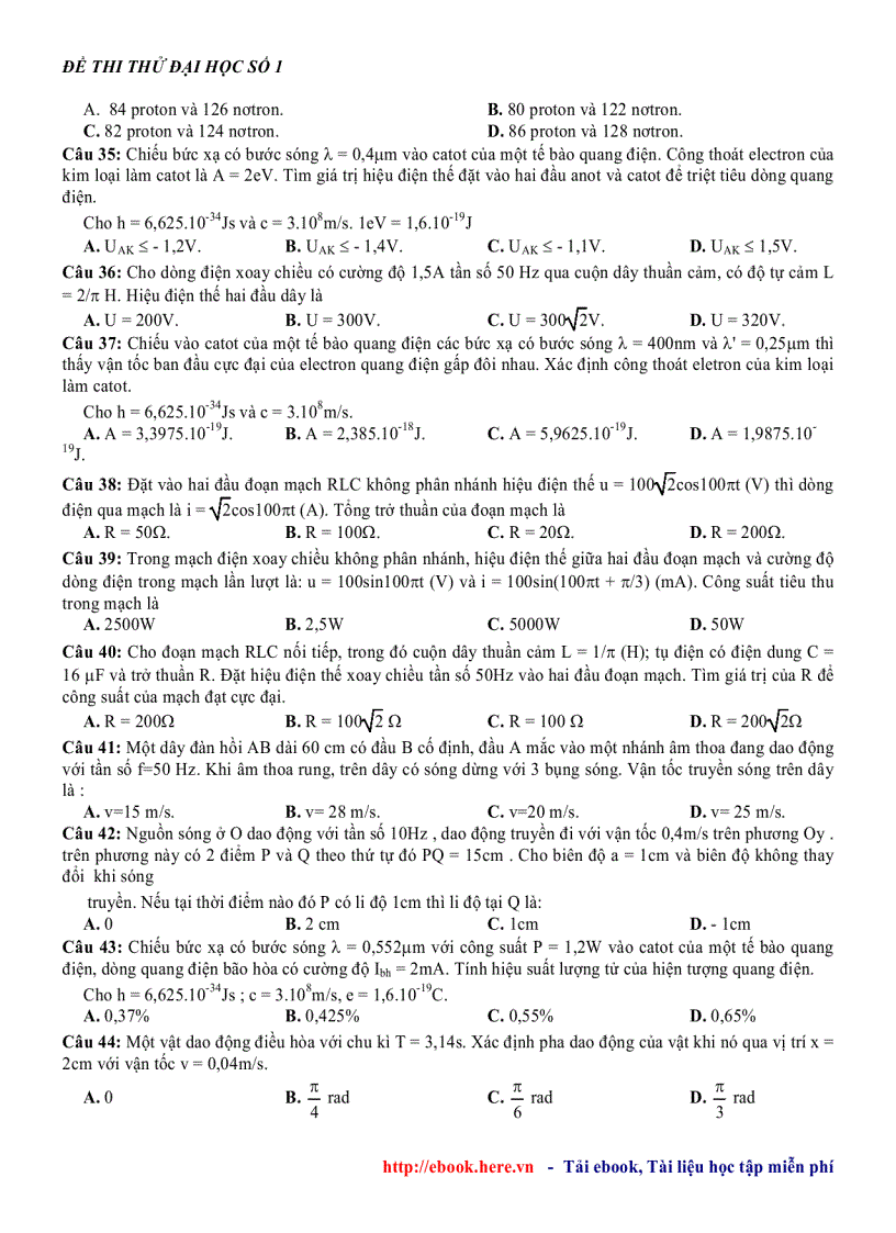 image for page Đề thi thử đại học môn vật lý đề số 1