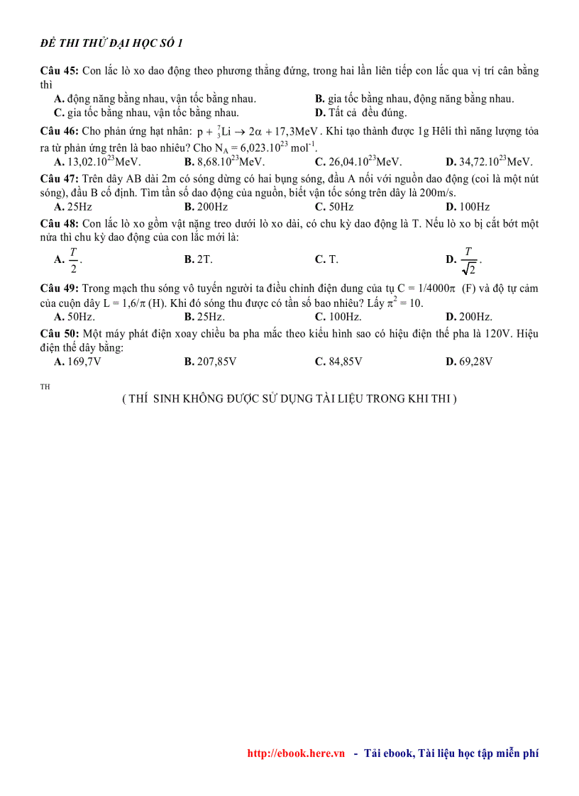 image for page Đề thi thử đại học môn vật lý đề số 1