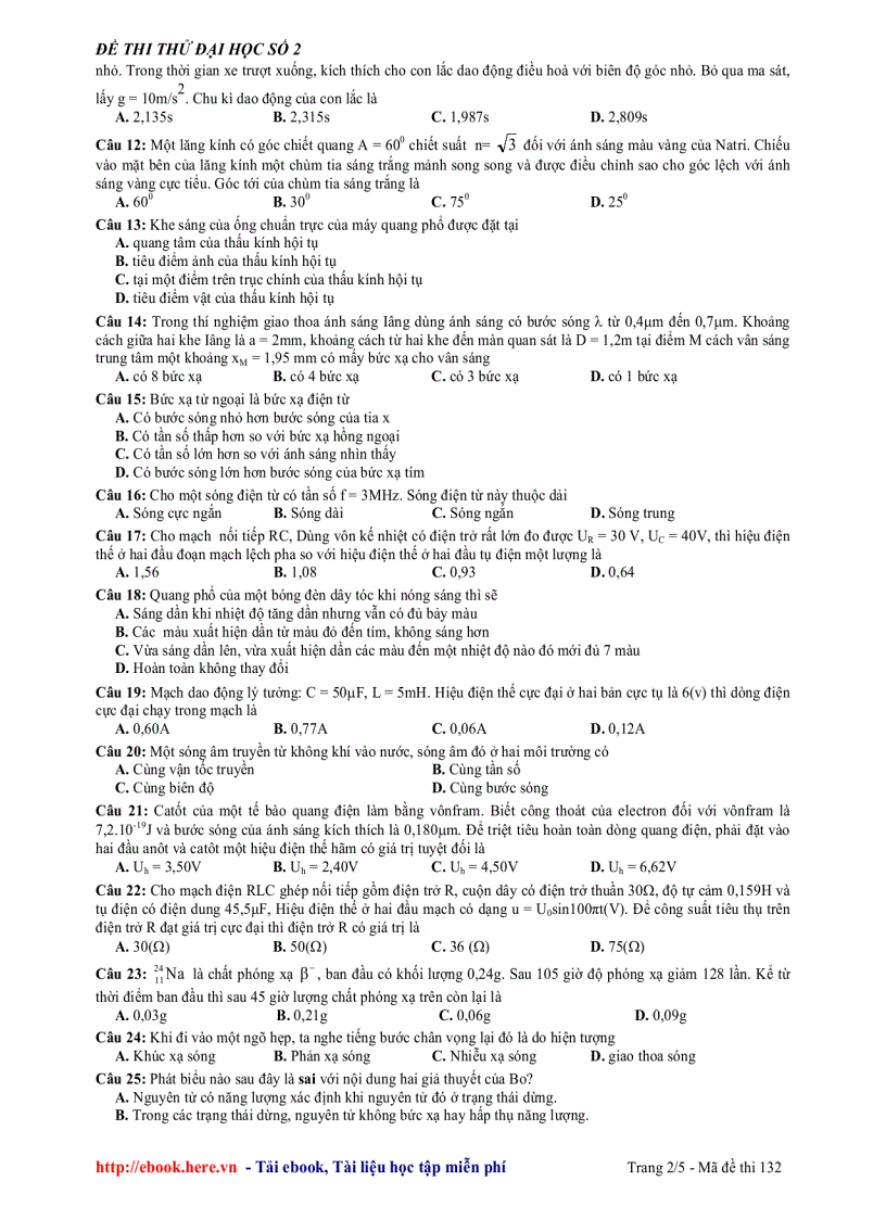 image for page Đề thi thử đại học môn vật lý đề số 2