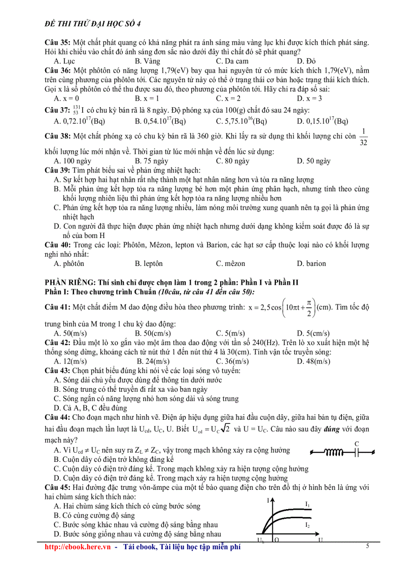 image for page Đề thi thử đại học môn vật lý đề số 4