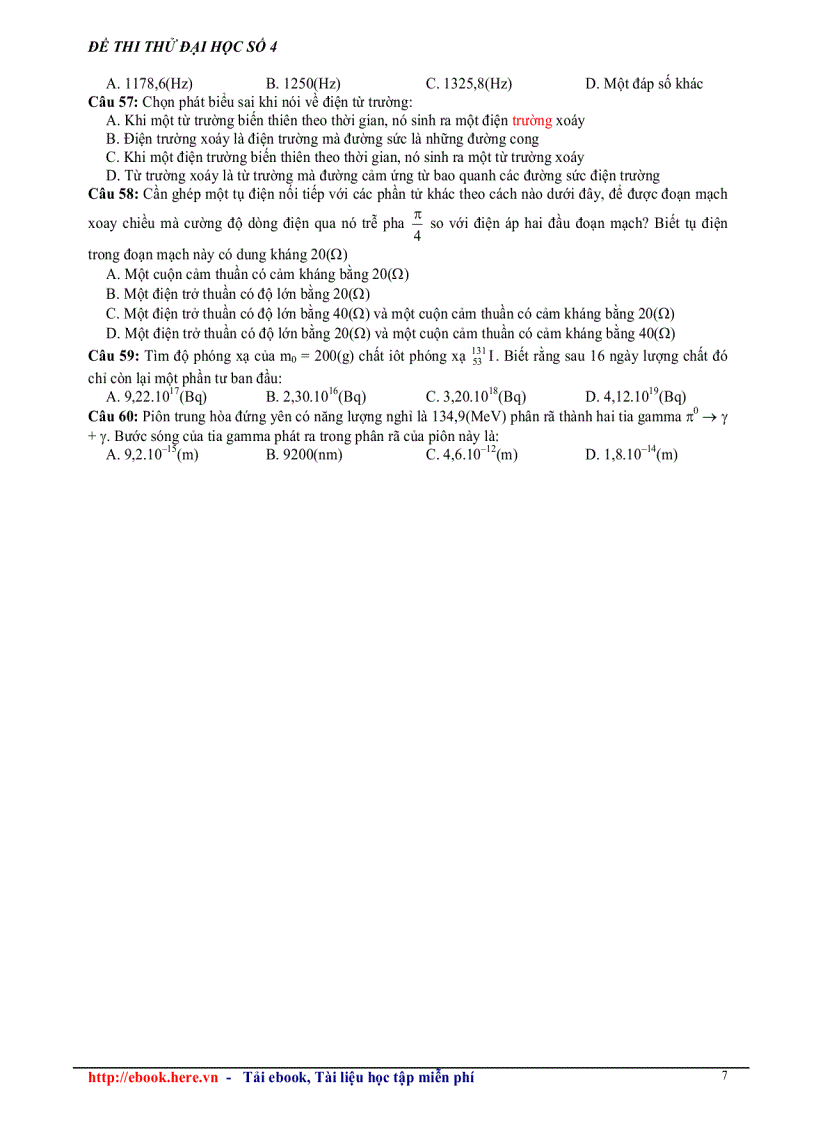 image for page Đề thi thử đại học môn vật lý đề số 4