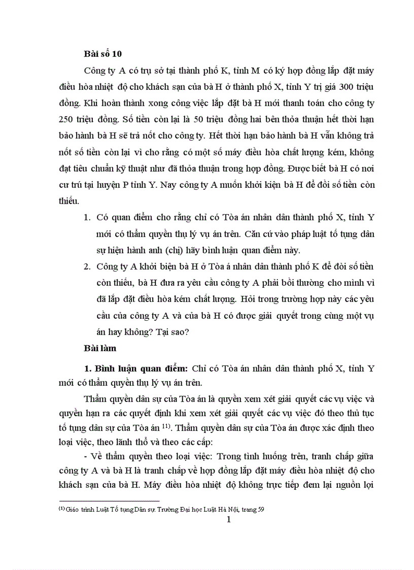 image for page Giải quyết tình huống tố tụng dân sự Bài tập cá nhân tuần 2 Đề số 10