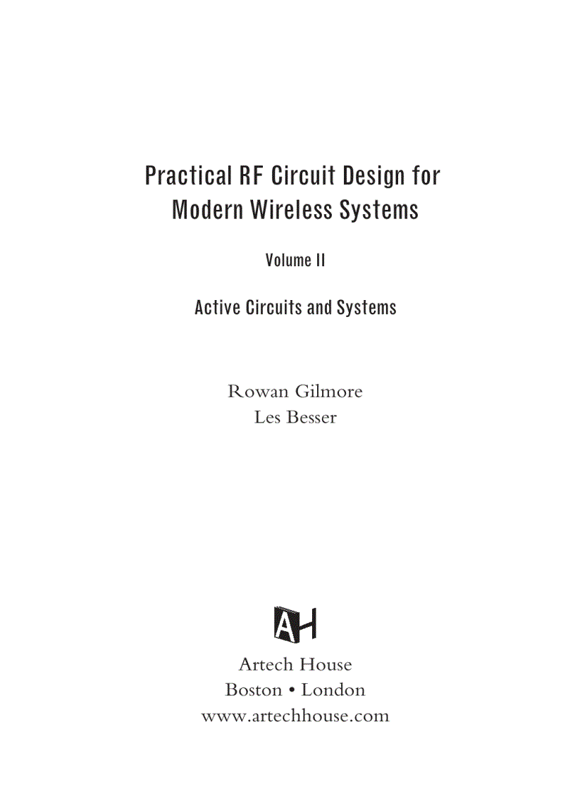 Practical Rf Circuit Design for Modern Wireless Systems Active Circuits and Systems