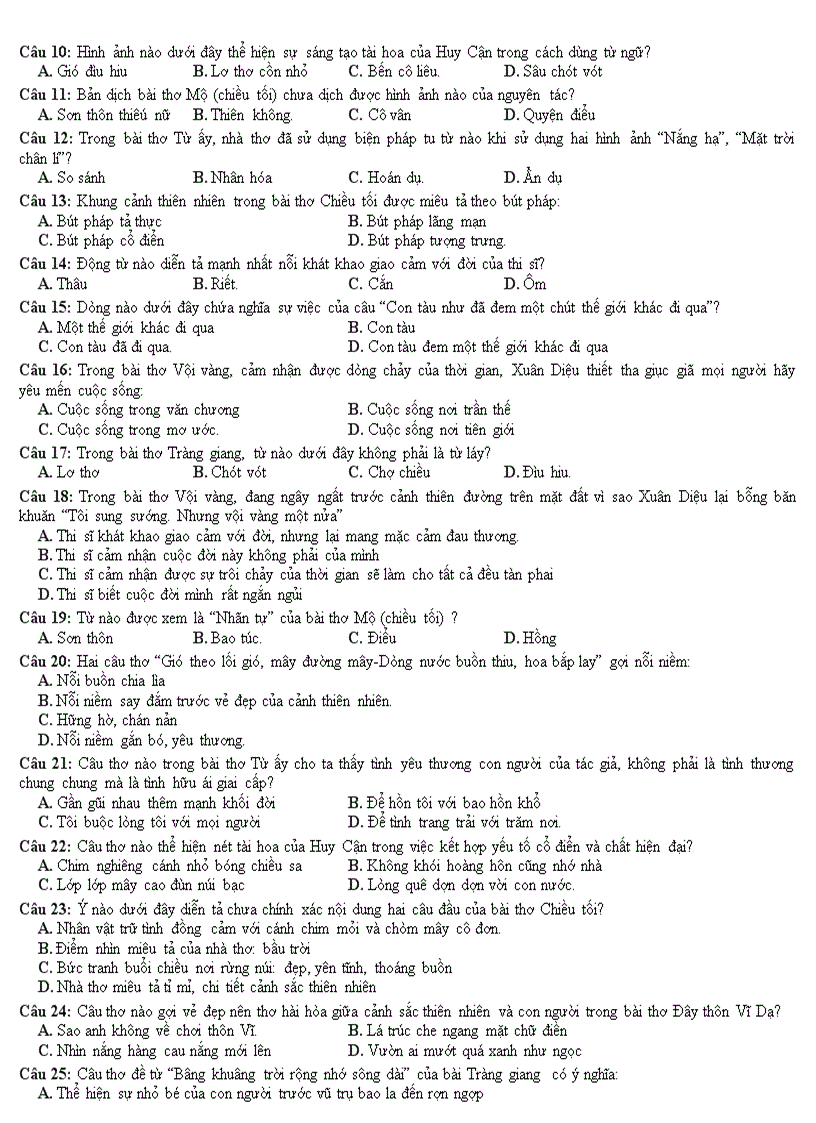 image for page Đề kiểm tra trắc nghiệm Ngữ văn 11 HK II